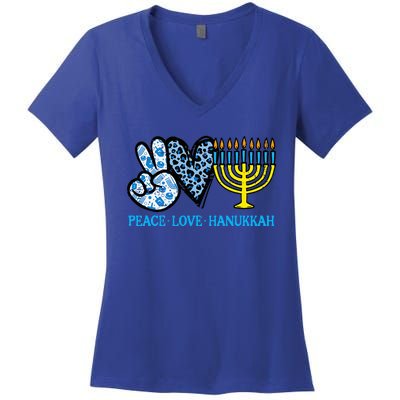 Peace Love Hanukkah Chanukah Menorah Jewish  Women's V-Neck T-Shirt