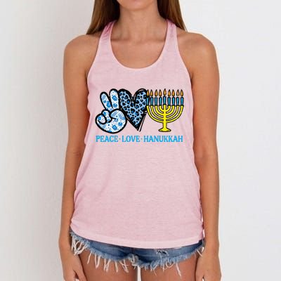 Peace Love Hanukkah Chanukah Menorah Jewish  Women's Knotted Racerback Tank