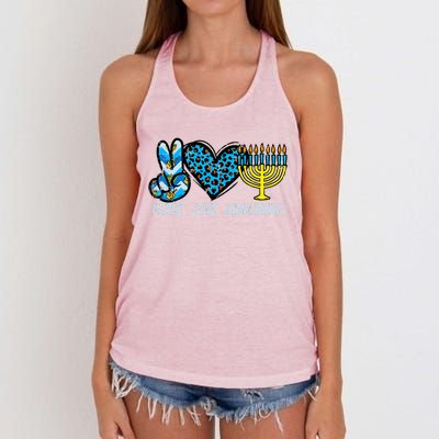 Peace Love Hanukkah Jewish Hanukkah Chanukah  Women's Knotted Racerback Tank