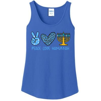 Peace Love Hanukkah Leopard Hanukkah Menorah Jewish  Ladies Essential Tank