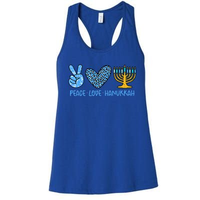 Peace Love Hanukkah Leopard Hanukkah Menorah Jewish  Women's Racerback Tank