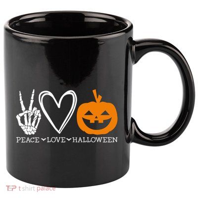 Peace Love Halloween Humorous Design For Fans Of Spooky Gift 11oz C Handle Ceramic Mug