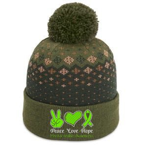 Peace Love Hope Mental Health Awareness Green Ribbon Retro The Baniff Cuffed Pom Beanie