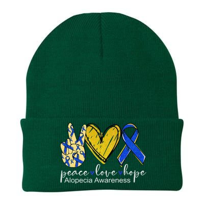 Peace Love Hope Alopecia Awareness Blue Ribbon Knit Cap Winter Beanie