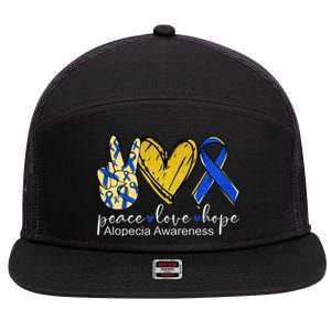 Peace Love Hope Alopecia Awareness Blue Ribbon 7 Panel Mesh Trucker Snapback Hat