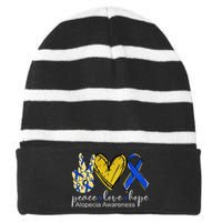 Peace Love Hope Alopecia Awareness Blue Ribbon Striped Beanie with Solid Band