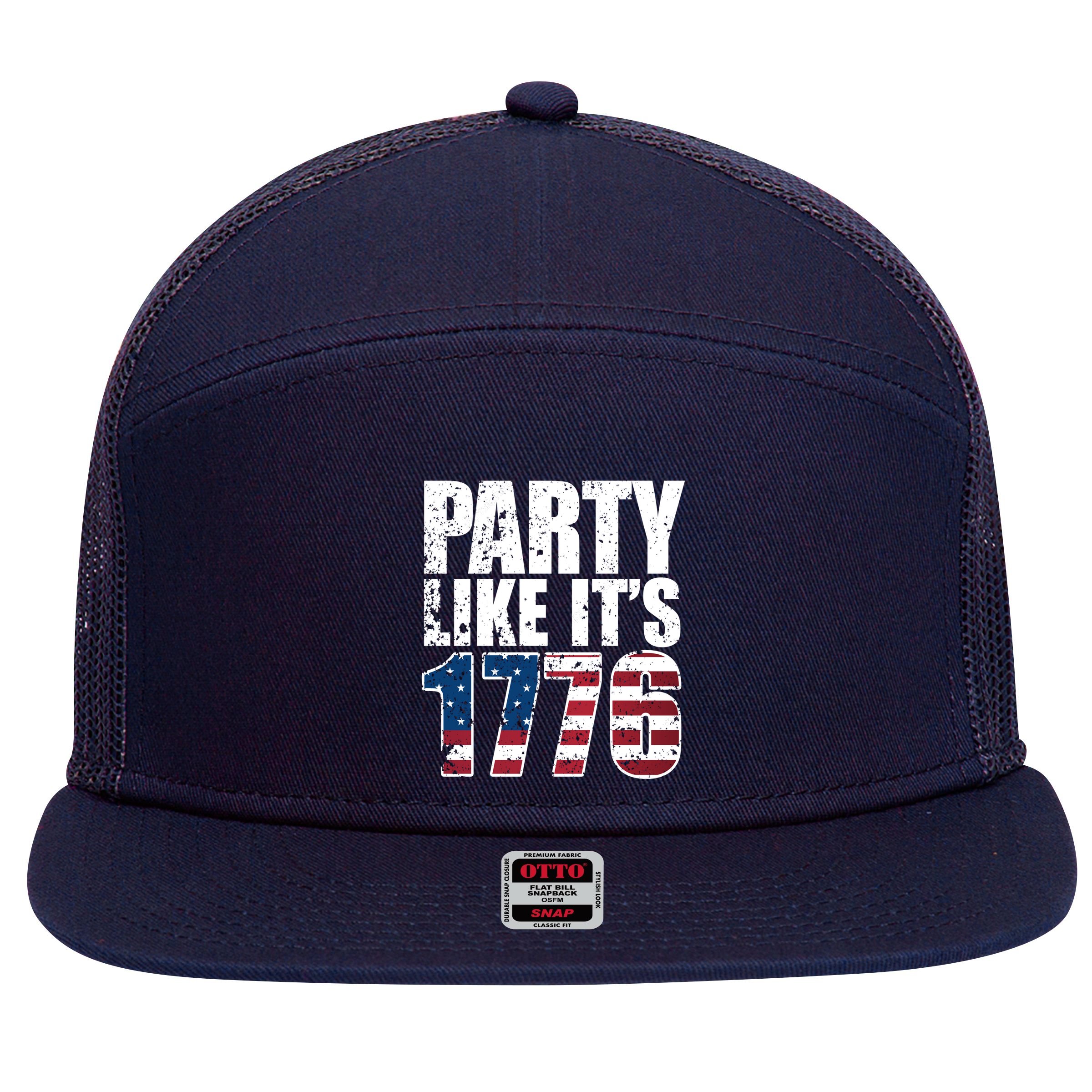 Party Like Its 1776 7 Panel Mesh Trucker Snapback Hat