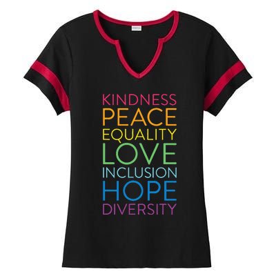 Peace Love Inclusion Equality Diversity Human Rights Ladies Halftime Notch Neck Tee