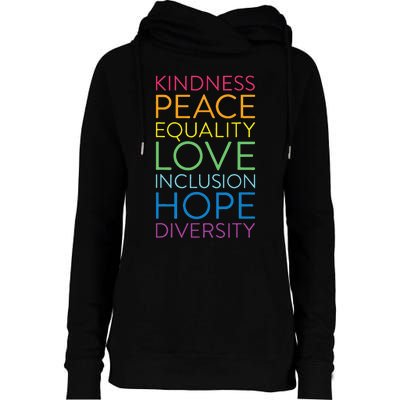 Peace Love Inclusion Equality Diversity Human Rights Womens Funnel Neck Pullover Hood