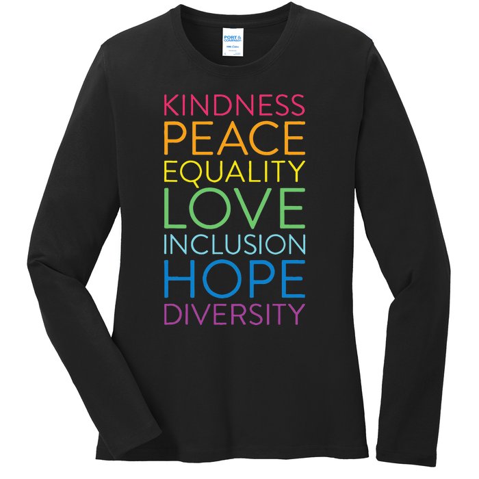 Peace Love Inclusion Equality Diversity Human Rights Ladies Long Sleeve Shirt