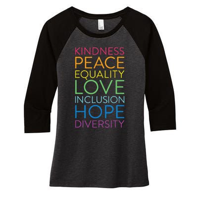 Peace Love Inclusion Equality Diversity Human Rights Women's Tri-Blend 3/4-Sleeve Raglan Shirt