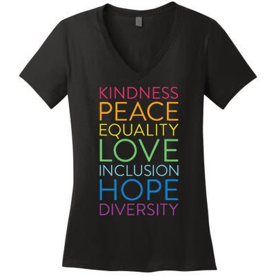 Peace Love Inclusion Equality Diversity Human Rights Women's V-Neck T-Shirt