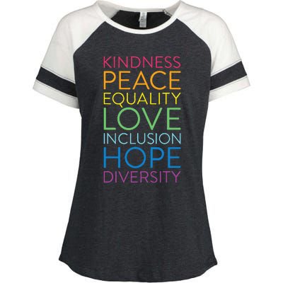 Peace Love Inclusion Equality Diversity Human Rights Enza Ladies Jersey Colorblock Tee