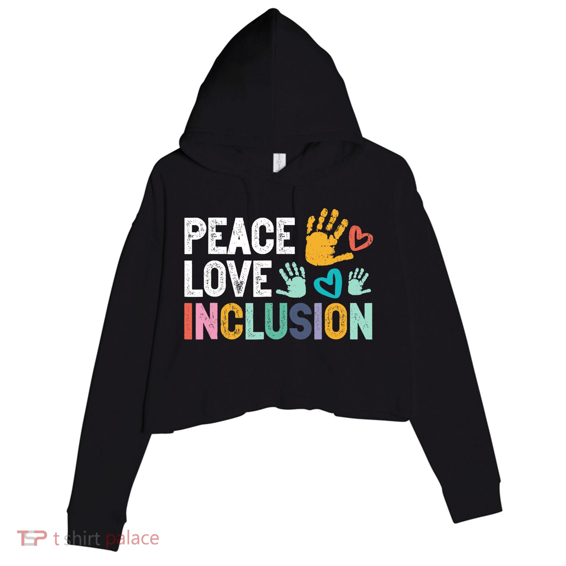 Peace Love Inclusion For A Sped Teacher Crop Fleece Hoodie