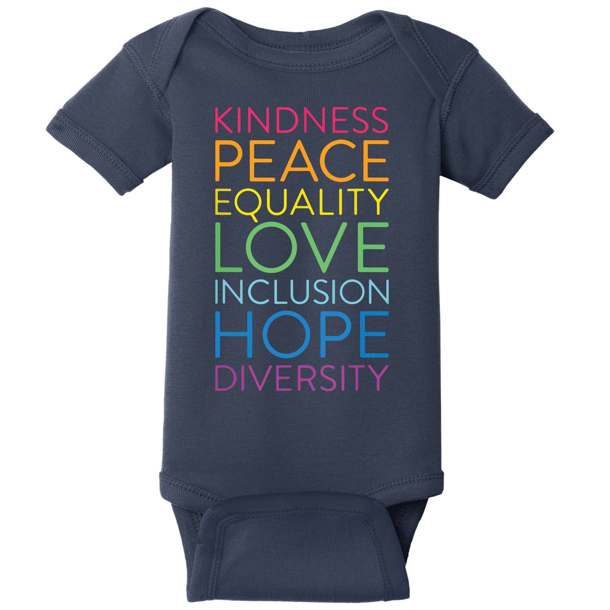 Peace Love Inclusion Equality Diversity Human Rights Baby Bodysuit