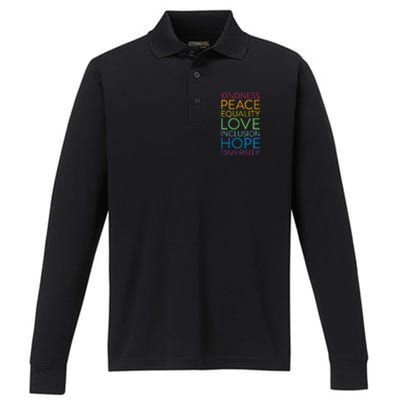 Peace Love Inclusion Equality Diversity Human Rights Performance Long Sleeve Polo