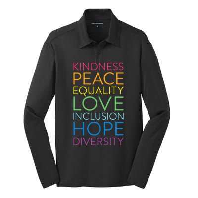 Peace Love Inclusion Equality Diversity Human Rights Silk Touch Performance Long Sleeve Polo