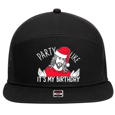 Party Like ItS My Birthday Jesus Christmas Pajama Cute Gift 7 Panel Mesh Trucker Snapback Hat