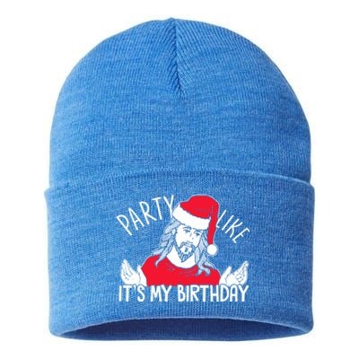 Party Like ItS My Birthday Jesus Christmas Pajama Cute Gift Sustainable Knit Beanie