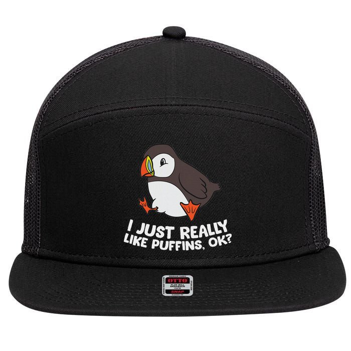 Puffin Lover I Just Really Like Puffins Ok 7 Panel Mesh Trucker Snapback Hat