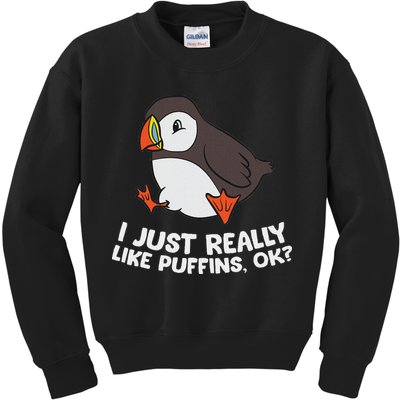 Puffin Lover I Just Really Like Puffins Ok Kids Sweatshirt