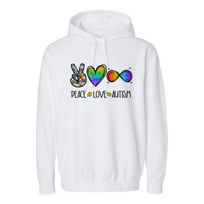 Peace Love Infinity Symbol Cute Autism puzzle Garment-Dyed Fleece Hoodie