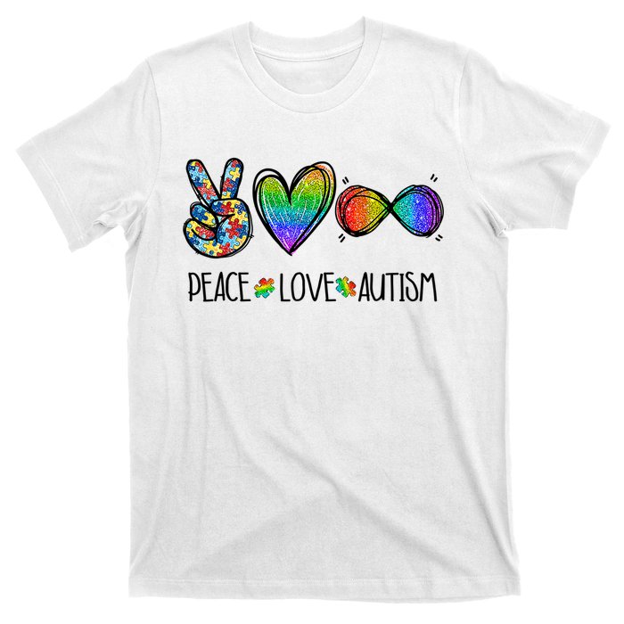 Peace Love Infinity Symbol Cute Autism puzzle T-Shirt