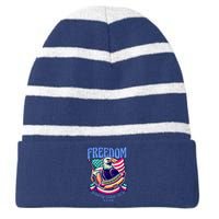 Party Like Its 1776 Patriotic Eagle Striped Beanie with Solid Band