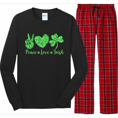 Peace Love Irish Patricks Day Funny Gift Long Sleeve Pajama Set