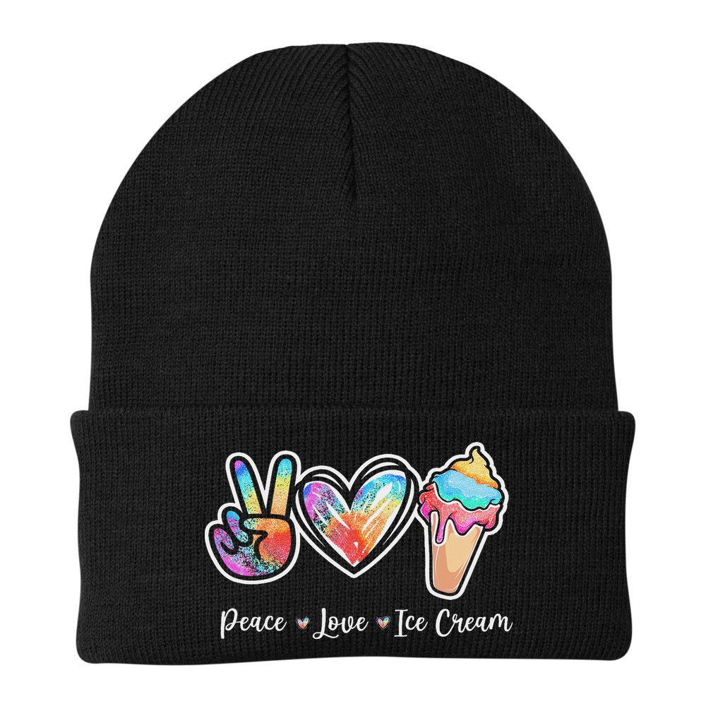 Peace Love Ice Cream Cute For Ns Women Beanie