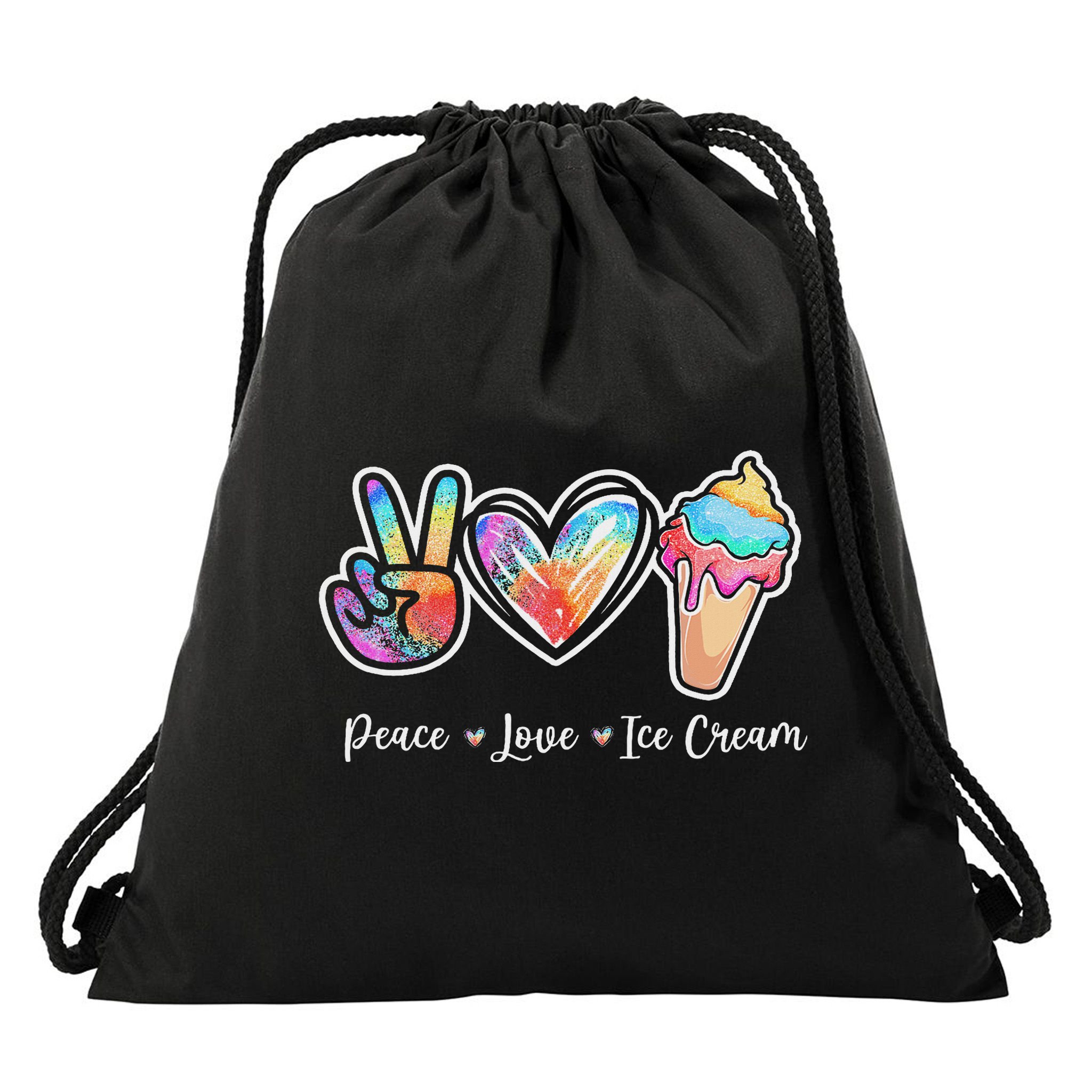 Peace Love Ice Cream Cute For Ns Women Drawstring Bag