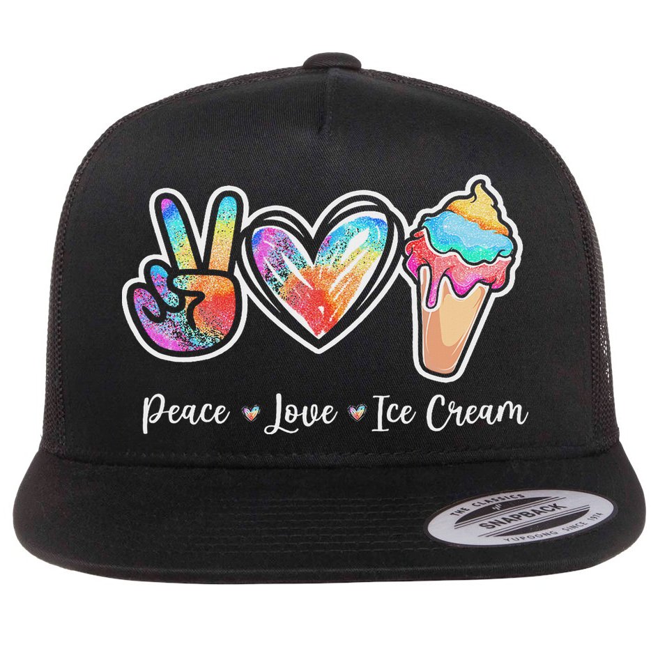 Peace Love Ice Cream Cute For Ns Women Flat Bill Trucker Hat