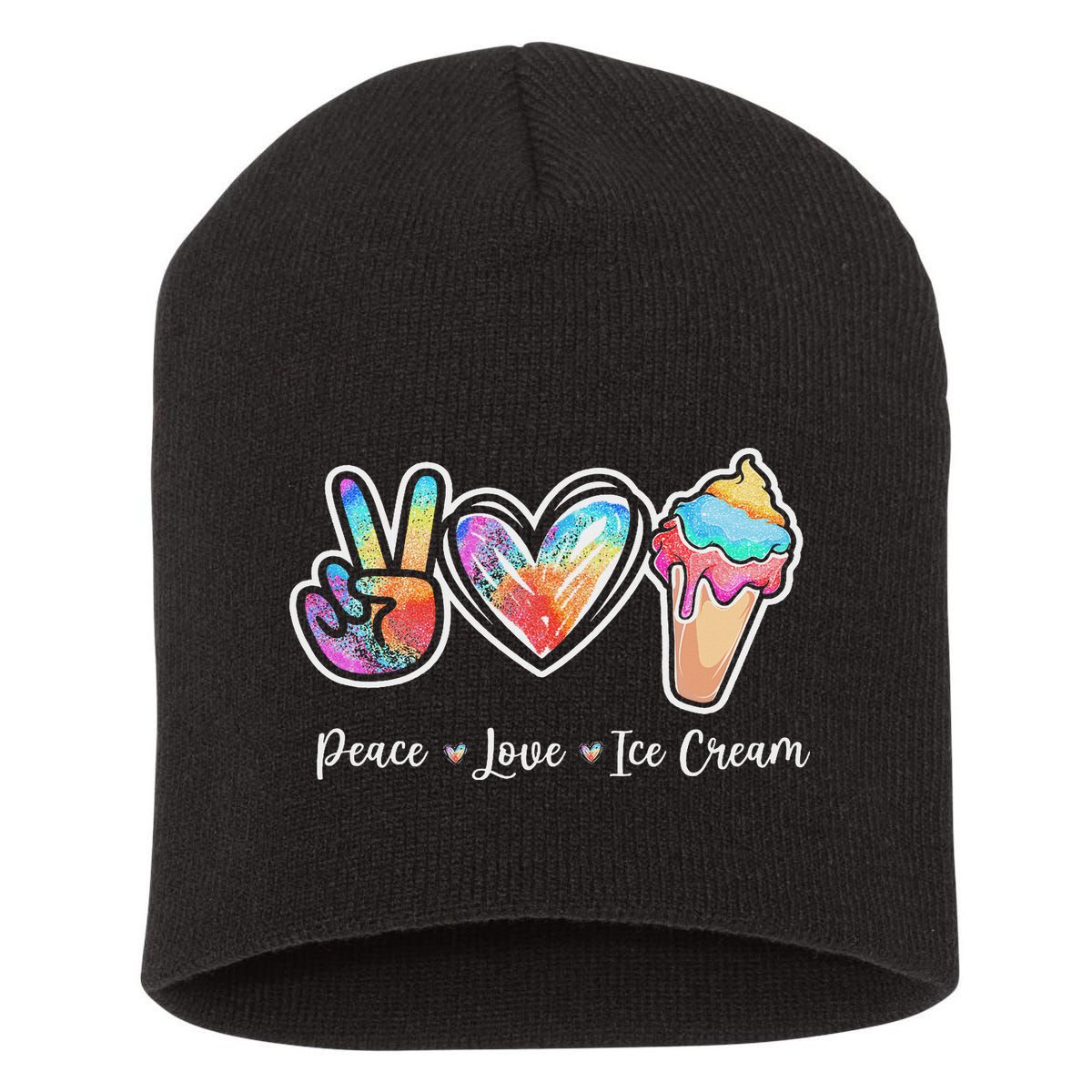 Peace Love Ice Cream Cute For Ns Women Short Acrylic Beanie