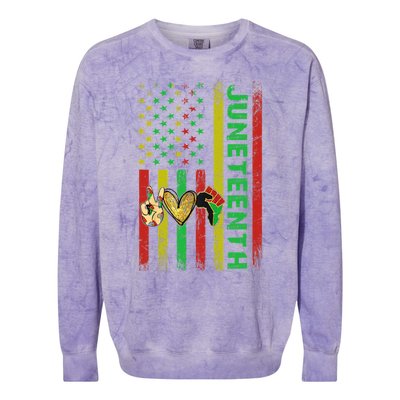 Peace Love Juneteenth Pride African American June 19th Flag Gift Colorblast Crewneck Sweatshirt