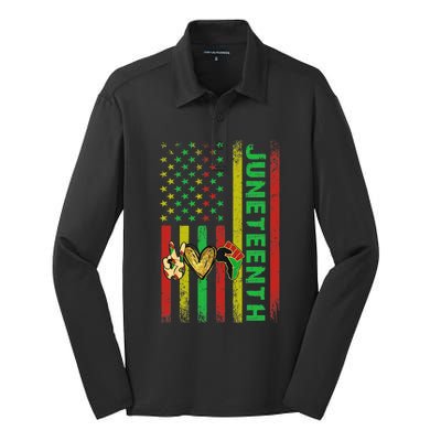 Peace Love Juneteenth Pride African American June 19th Flag Gift Silk Touch Performance Long Sleeve Polo