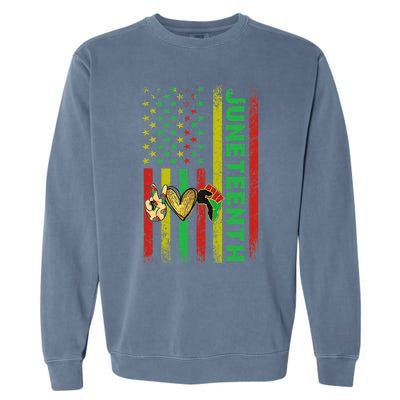 Peace Love Juneteenth Pride African American June 19th Flag Gift Garment-Dyed Sweatshirt