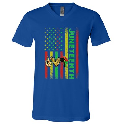 Peace Love Juneteenth Pride African American June 19th Flag Gift V-Neck T-Shirt