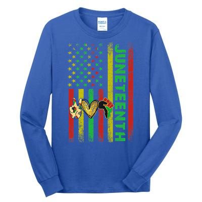 Peace Love Juneteenth Pride African American June 19th Flag Gift Tall Long Sleeve T-Shirt