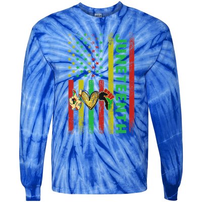 Peace Love Juneteenth Pride African American June 19th Flag Gift Tie-Dye Long Sleeve Shirt