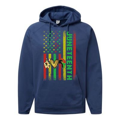 Peace Love Juneteenth Pride African American June 19th Flag Gift Performance Fleece Hoodie