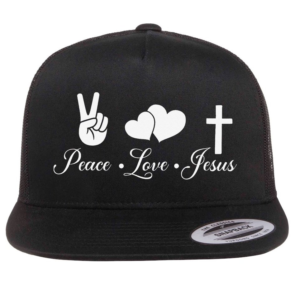 Peace Love Jesus - Christian Christ Flat Bill Trucker Hat