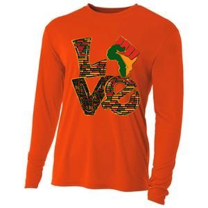 Peace Love Juneteenth 1865 Black Fist Map Of Africa Freedom Great Gift Cooling Performance Long Sleeve Crew