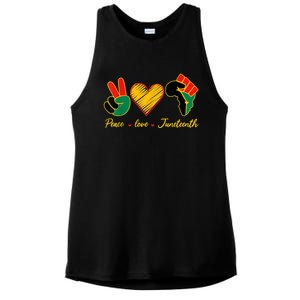 Peace Love Juneteenth Pride Black Black Queen And King Gift Ladies PosiCharge Tri-Blend Wicking Tank