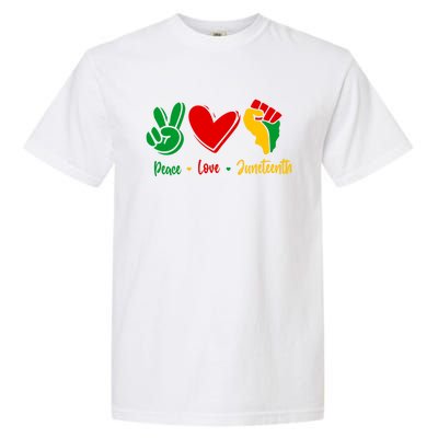 Peace Love June 1865 Black African American Juneteenth Cool Gift Garment-Dyed Heavyweight T-Shirt