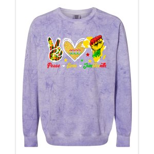 Peace Love Juneteenth Raised Fist 1865 Black History Month Gift Colorblast Crewneck Sweatshirt