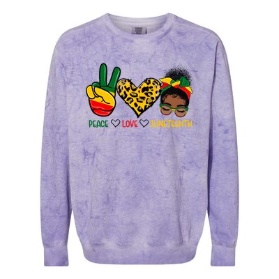 Peace Love Juneteenth Black History Black Messy Bun Gift Colorblast Crewneck Sweatshirt