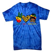 Peace Love Juneteenth Black History Black Messy Bun Gift Tie-Dye T-Shirt