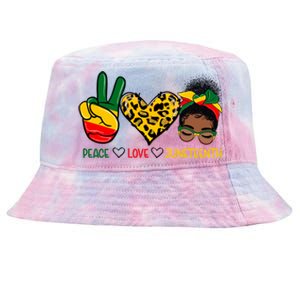 Peace Love Juneteenth Black History Black Messy Bun Gift Tie-Dyed Bucket Hat