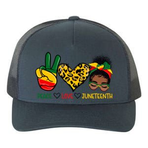 Peace Love Juneteenth Black History Black Messy Bun Gift Yupoong Adult 5-Panel Trucker Hat