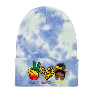 Peace Love Juneteenth Black History Black Messy Bun Gift Tie Dye 12in Knit Beanie